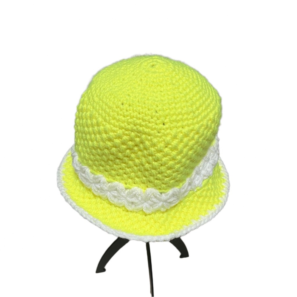 Yellow Flower Baby Bucket Hat Handmade Crochet - Picture 6 of 8